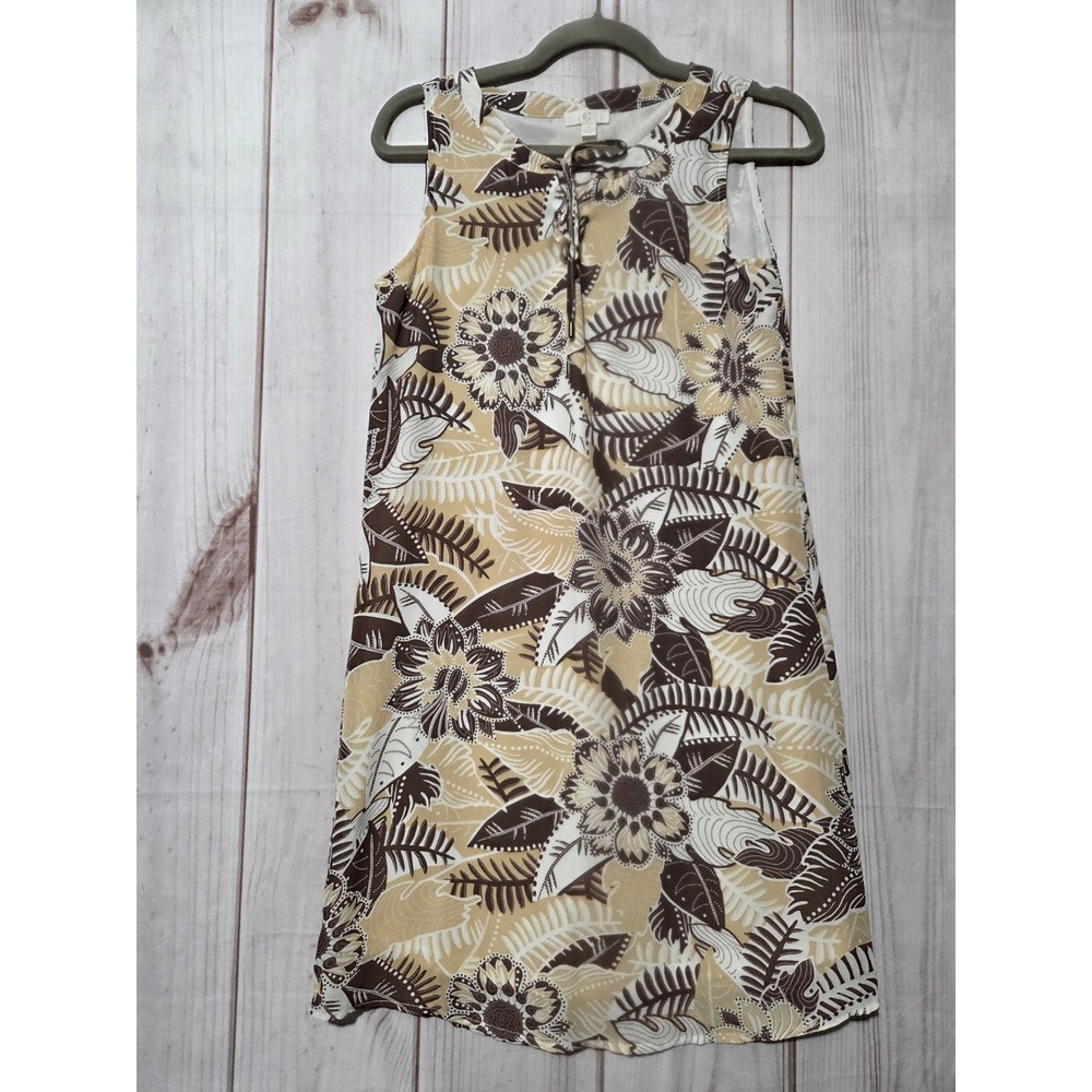 Candies Tanโ Brown Tropical Floral Lace Up Chiffon Shift Dress Small